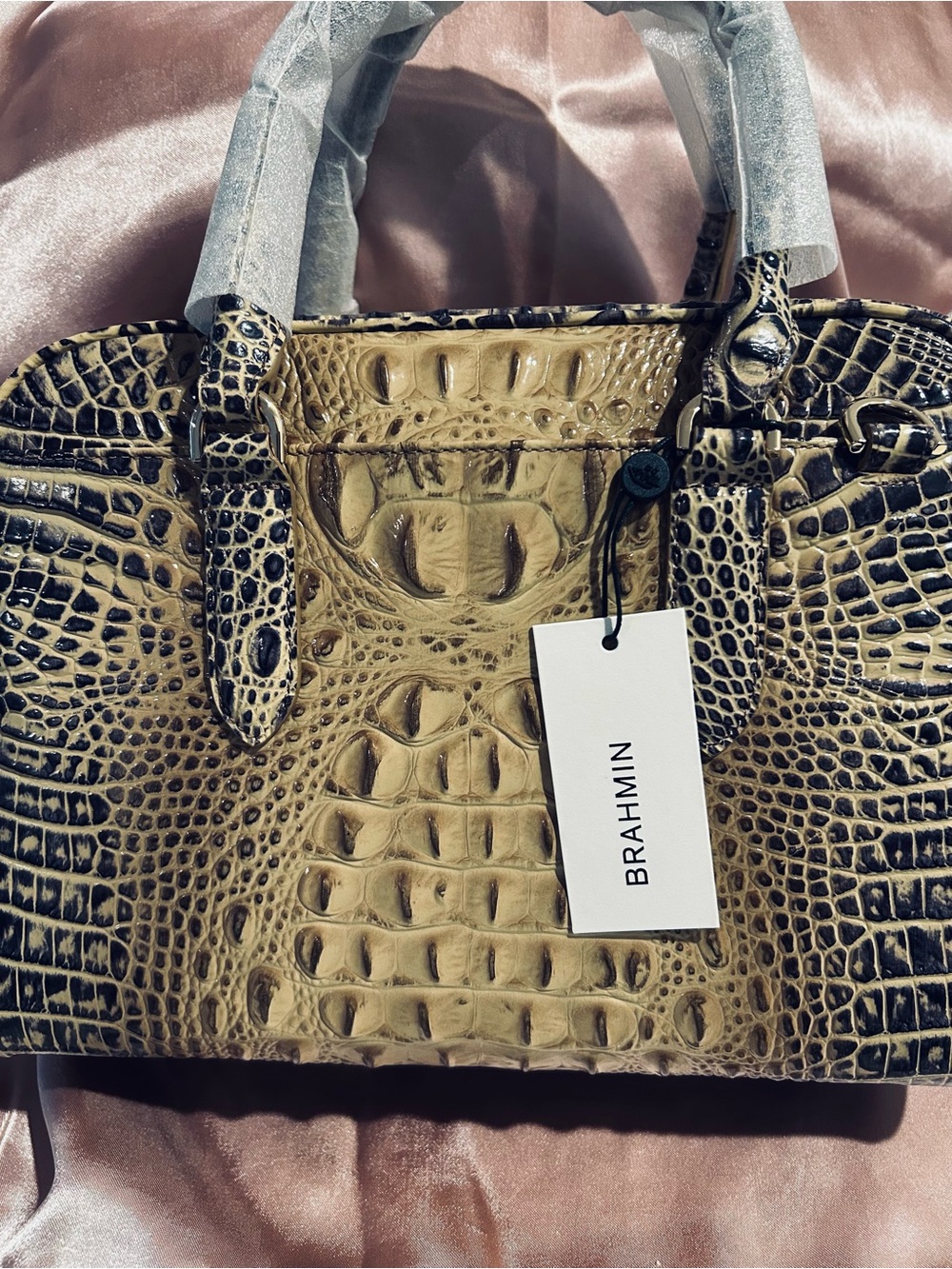 Brahmin Olive Croc-Embossed Satchel